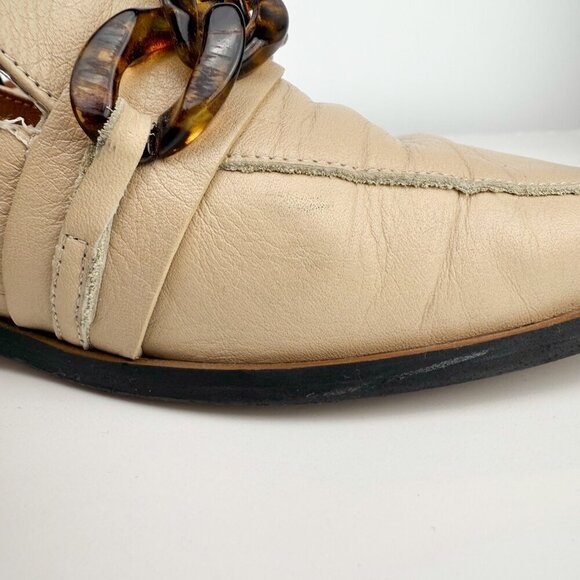 ANGEL ALARCON Preppy School Flat Slip-On Tortoise Chain Beige Cream Loafers 37 - Picture 10 of 16